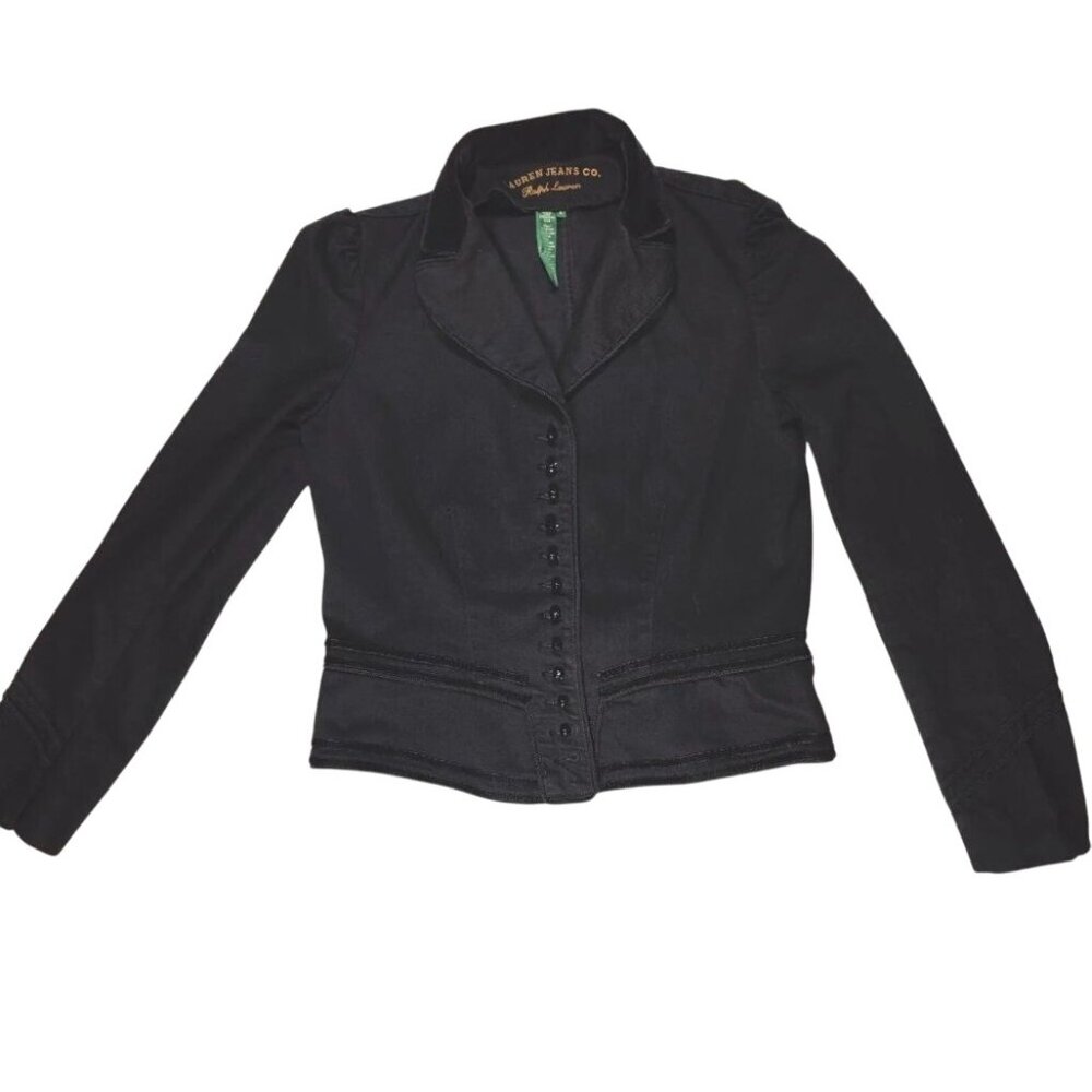 Lauren Jeans Fitted Denim Blazer M Ralph Lauren Black Victorian Jacket VTG - Picture 4 of 15